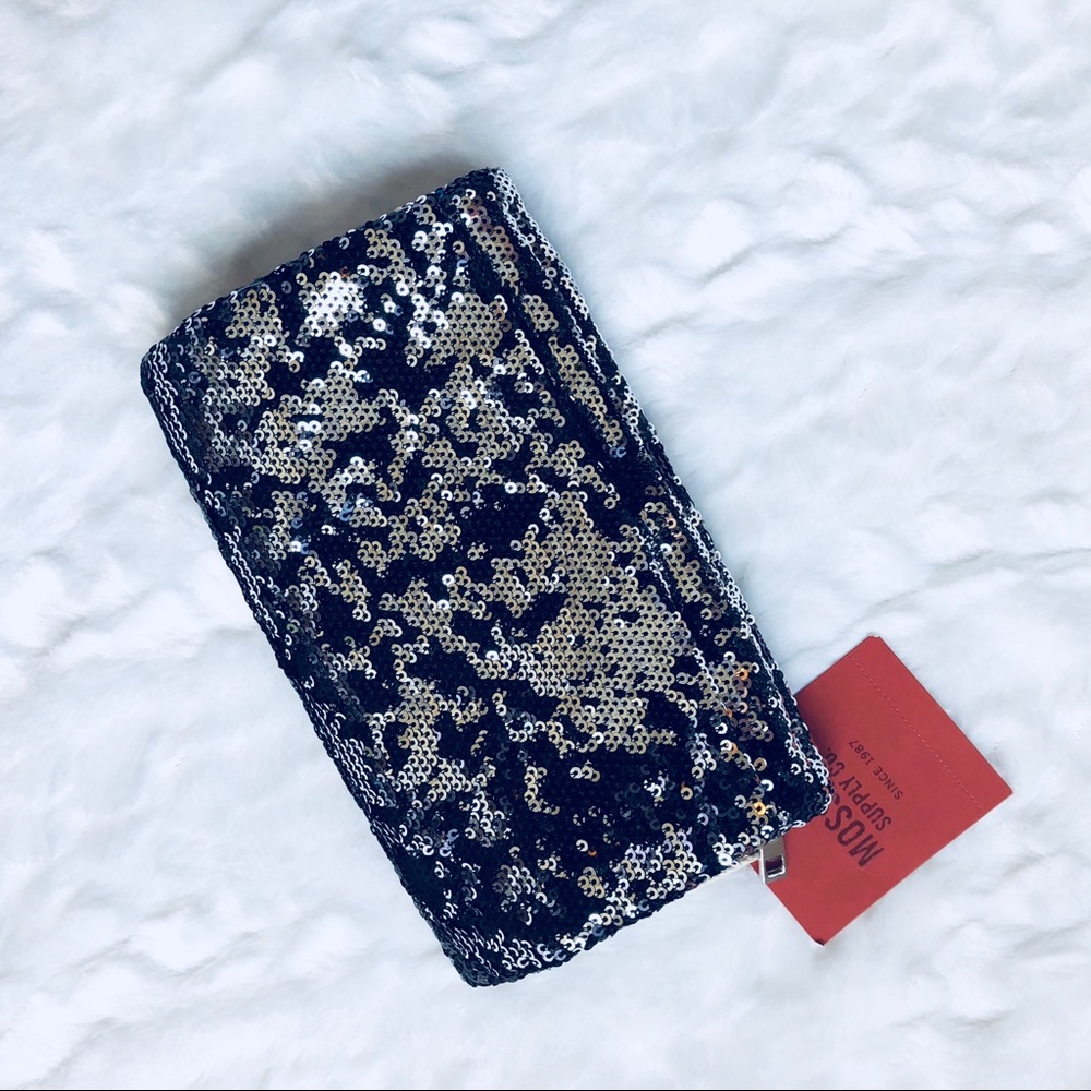 Black & Silver Sequin Convertible Clutch Crossbody